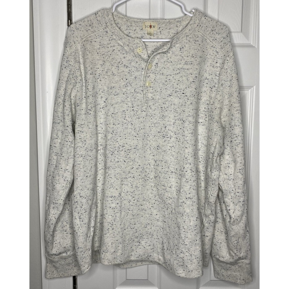 J Crew Men's Oarsman Henley Pullover‎ Sweater Light Grey Size Large